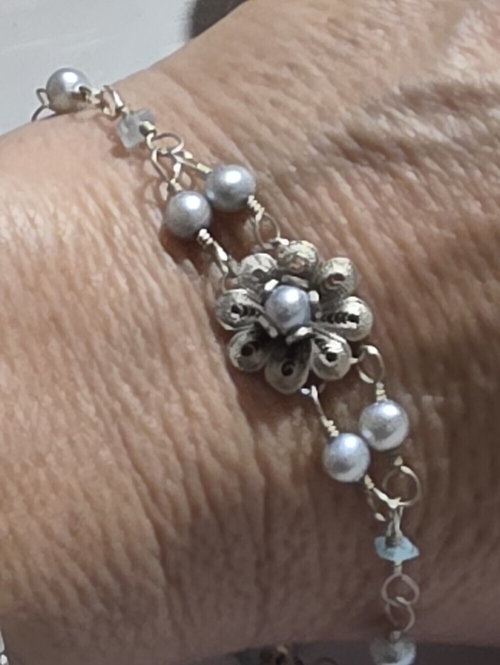 YVONE CHRISTA NY STERLING SILVER GENUINE PEARL BRACELET FITS 6 TO 9 IN WRIST